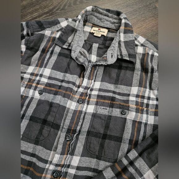 WOOLRICH Men's M Grey Plaid Flannel Shirt Long Sleeve Button Up 100% Cotton GUC - Picture 1 of 7